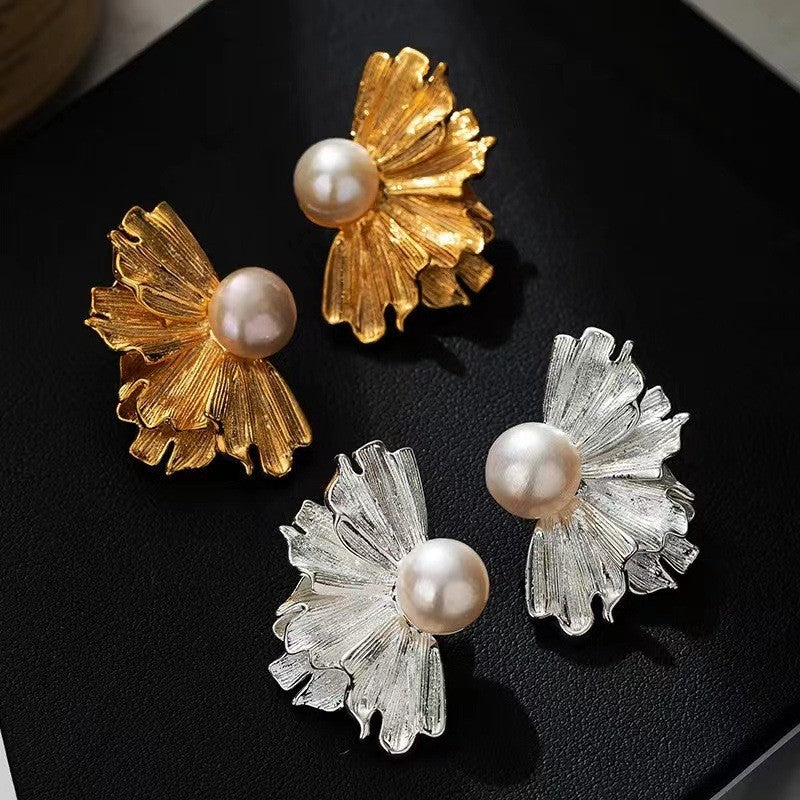 Urban Sculpture 316L Titanium Steel Pearl Pleated Sculptural Earrings