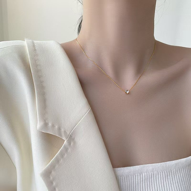 Urban Spark 316L Titanium Steel Solitaire Necklace｜6-Prong Three-Dimensional Setting Design