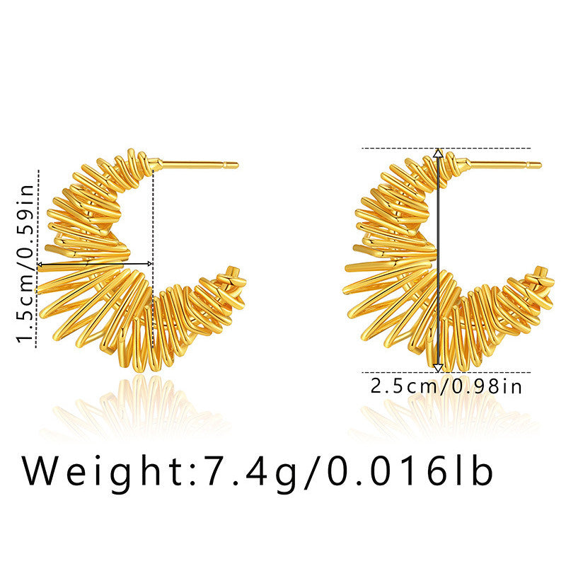 【獨立設計】Urban Spiral 316L 鈦鋼立體螺旋耳環｜18K 鍍金結構設計