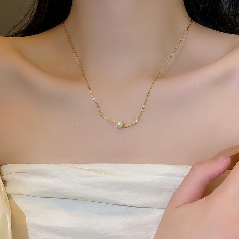 【Urban Balance Pearl｜Arc Pearl Necklace】 CityCape© 316L Titanium Steel｜18K Gold｜Hypoallergenic Design