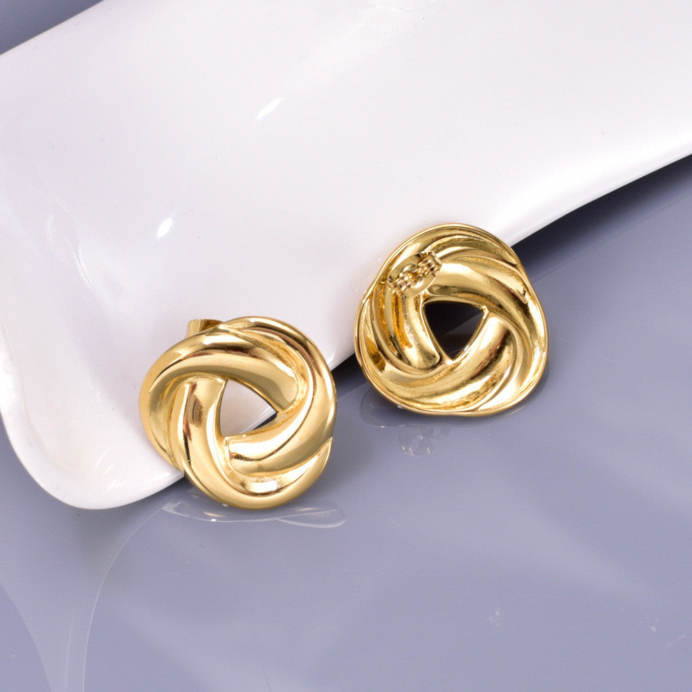 【低調奢華】Urban Knot 316L 鈦鋼旋結耳環｜ 18K金色抗敏不掉色｜極簡金屬結構｜