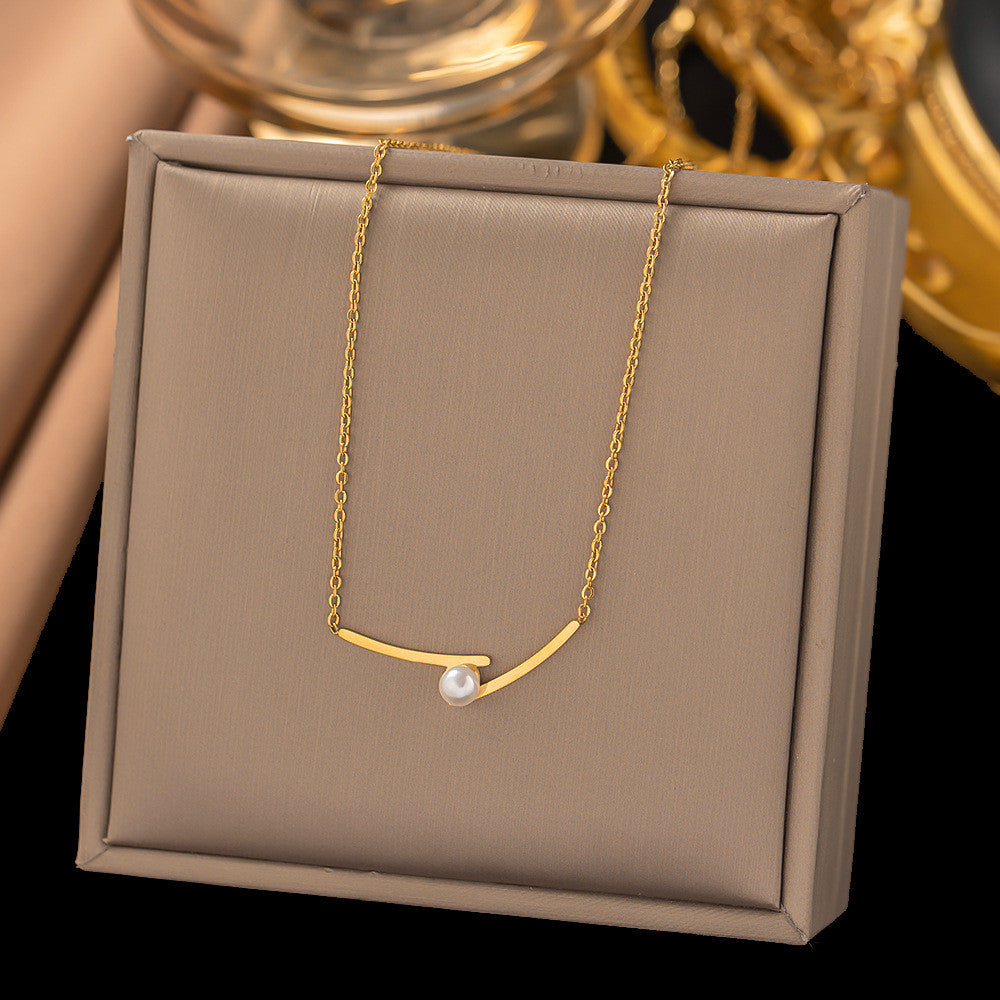 【Urban Balance Pearl｜Arc Pearl Necklace】 CityCape© 316L Titanium Steel｜18K Gold｜Hypoallergenic Design