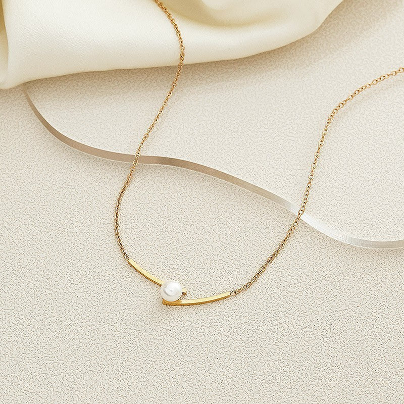 【Urban Balance Pearl｜Arc Pearl Necklace】 CityCape© 316L Titanium Steel｜18K Gold｜Hypoallergenic Design