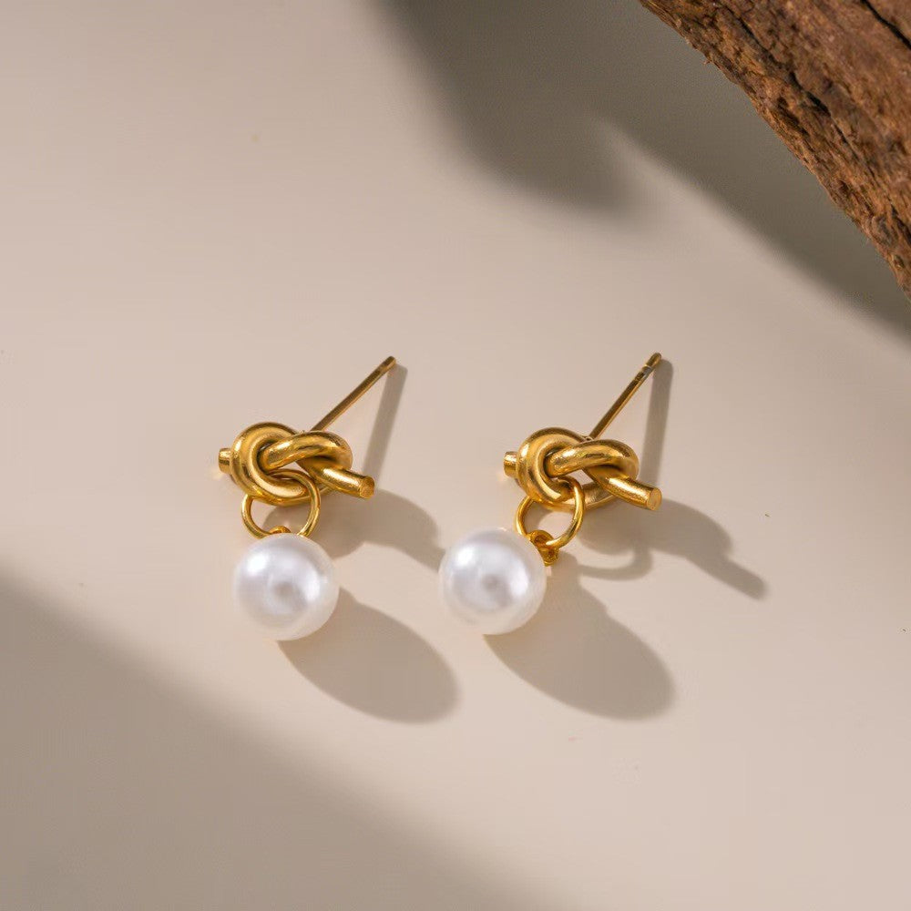 【Urban Knot Pearl｜Structured Pearl Earrings】CityCape© 316L Titanium Steel｜18K Gold｜Hypoallergenic Design