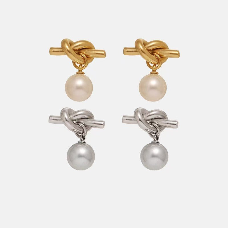 【Urban Knot Pearl｜Structured Pearl Earrings】CityCape© 316L Titanium Steel｜18K Gold｜Hypoallergenic Design