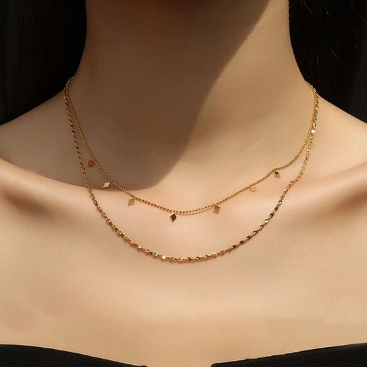 【Urban Layer｜Double Layer Luminous Collarbone Chain】CityCape© 316L Titanium Steel｜18K Gold｜Hypoallergenic Design