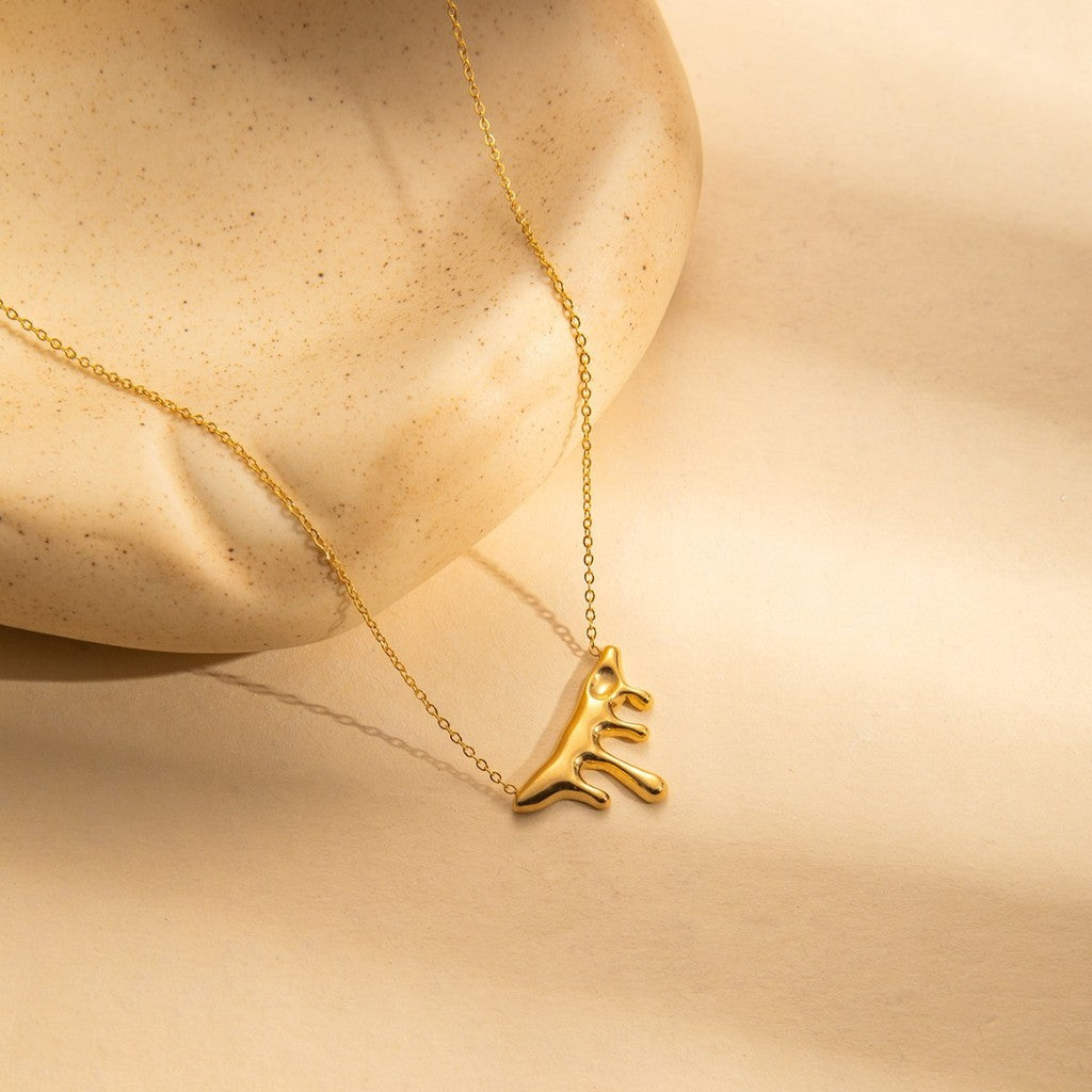【Watercolor Style】Urban Atelier｜316L Titanium Steel Abstract Streamline Necklace｜18K Gold Plated Minimalist Design