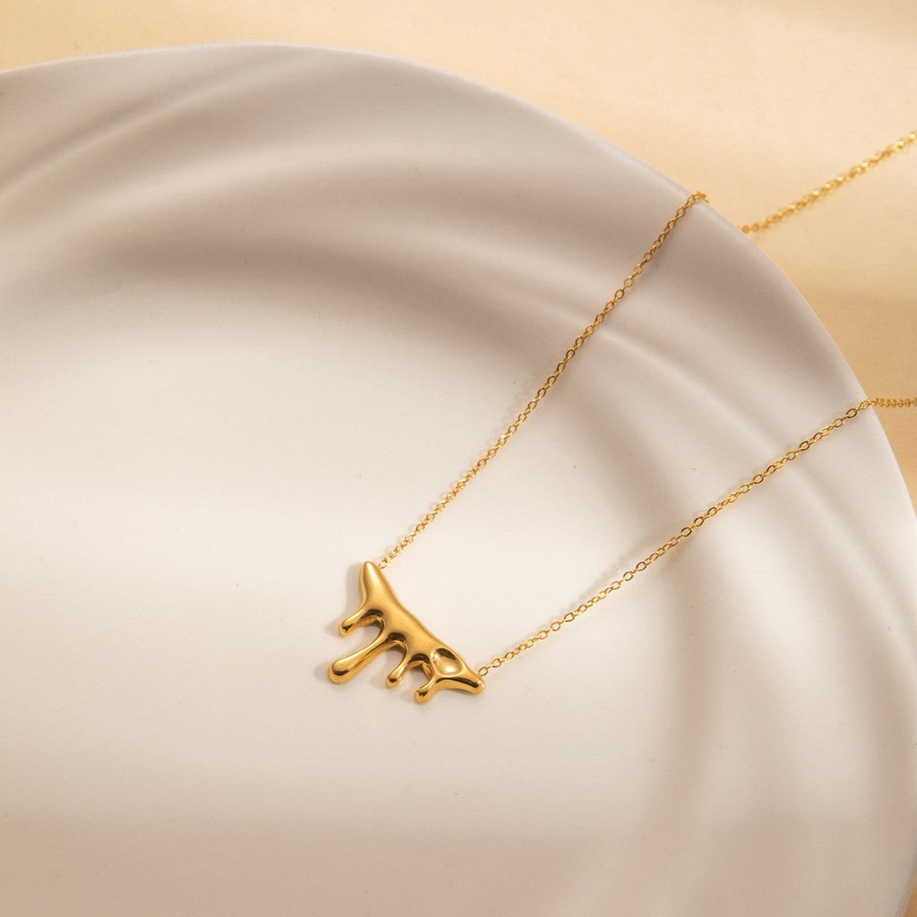 【Watercolor Style】Urban Atelier｜316L Titanium Steel Abstract Streamline Necklace｜18K Gold Plated Minimalist Design