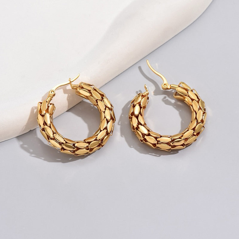 【Ukiyo-e】Urban Scale 316L Titanium Steel 3D Patchwork Hoop Earrings