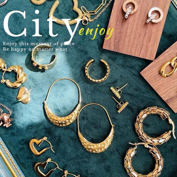 【Ukiyo-e】Urban Scale 316L Titanium Steel 3D Patchwork Hoop Earrings
