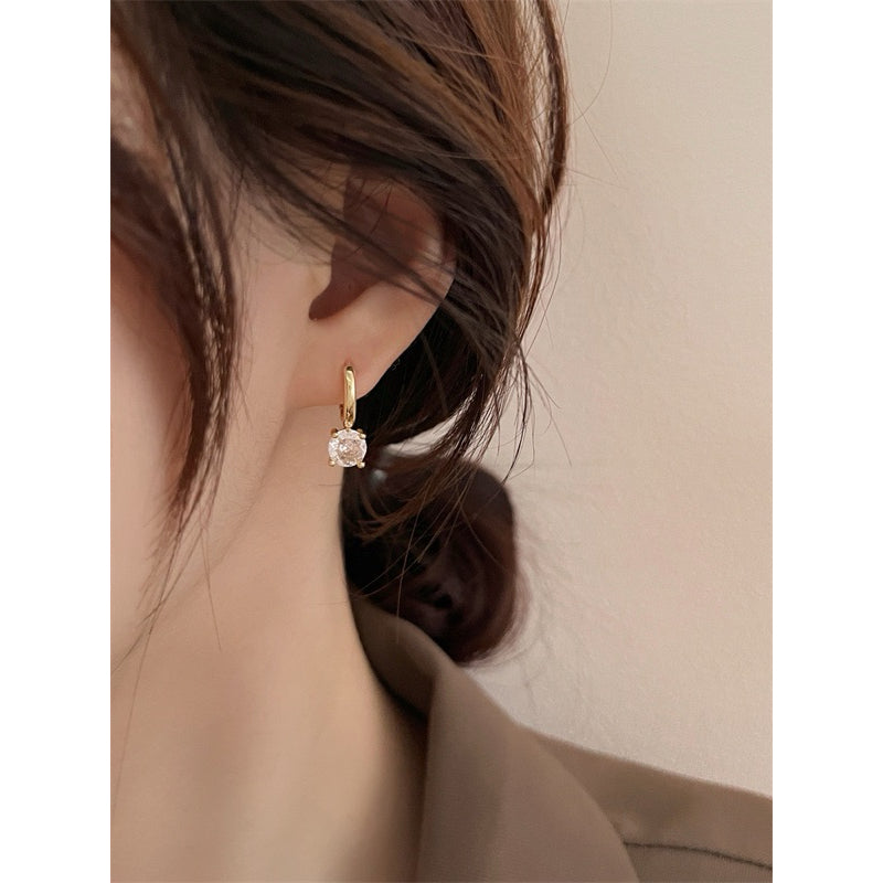 【Paris Designer】Urban Lumière｜316L Titanium Steel Single Diamond Hoop Earrings｜18K Gold Plated Hypoallergenic Design