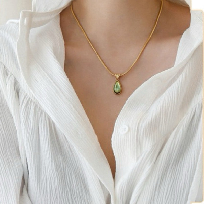 [Enchanted Nile] Urban Drop 316L Titanium Steel Cat Eye Teardrop Necklace
