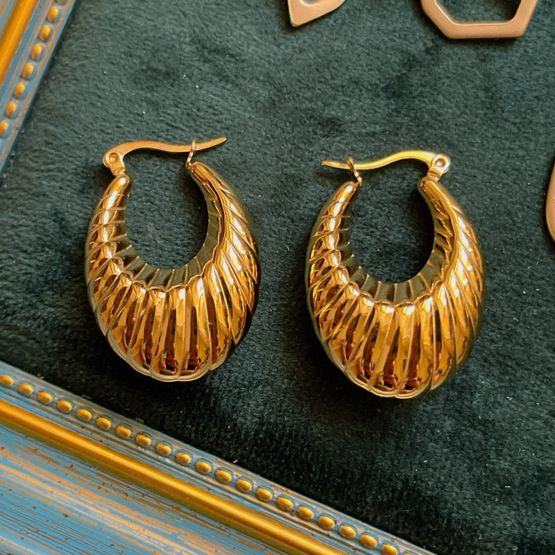 Urban Relief 316L Titanium Steel Sunburst Arc Hoop Earrings