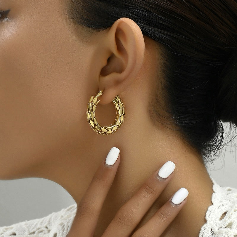 【Ukiyo-e】Urban Scale 316L Titanium Steel 3D Patchwork Hoop Earrings
