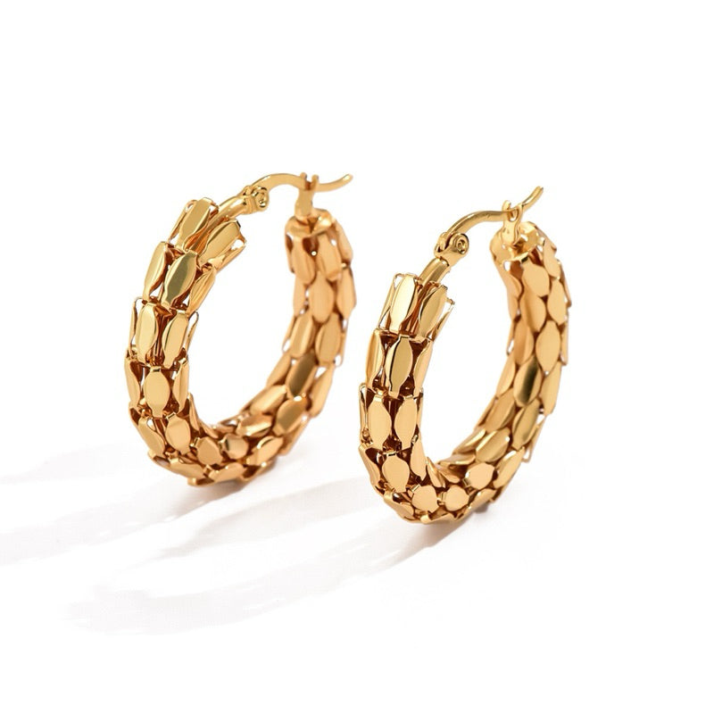 【Ukiyo-e】Urban Scale 316L Titanium Steel 3D Patchwork Hoop Earrings