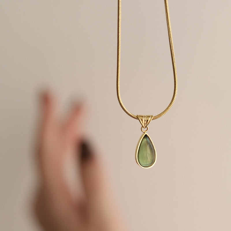 [Enchanted Nile] Urban Drop 316L Titanium Steel Cat Eye Teardrop Necklace