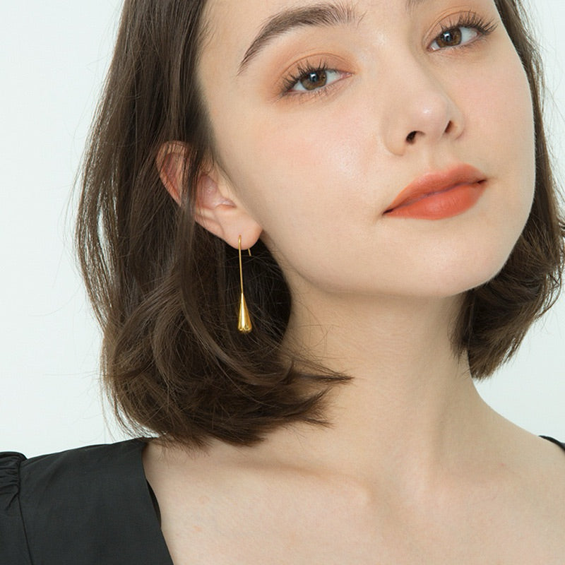 【GOLDFISH TEARS】Urban Drop｜316L Titanium Steel Teardrop Dangle Earrings｜18K Gold Plated Minimalist Design