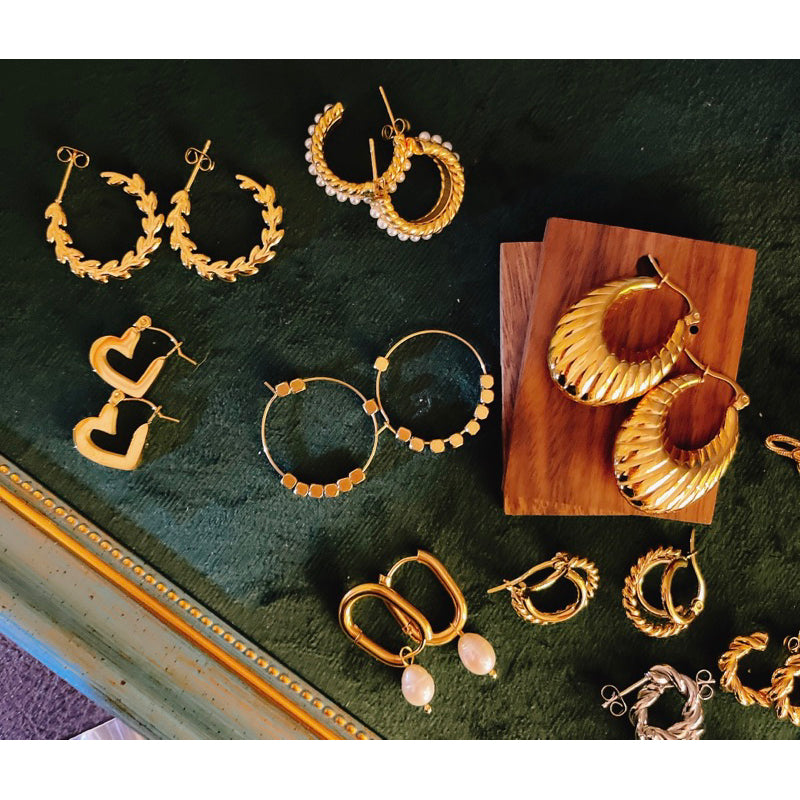 【Paris Avenue】Urban Pearl 316L Titanium Steel Pearl Hoop Earrings