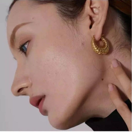Urban Arc 316L Titanium Steel Three-Dimensional Arc Earrings | 18K Gold Plated Spiral Texture