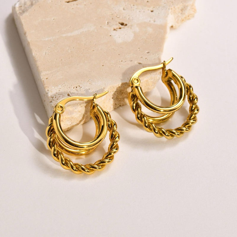 [Bohemian Impressions] Urban Layers 316L Titanium Steel Triple Layer Earrings