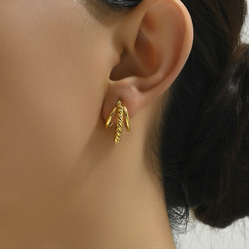 [Bohemian Impressions] Urban Layers 316L Titanium Steel Triple Layer Earrings