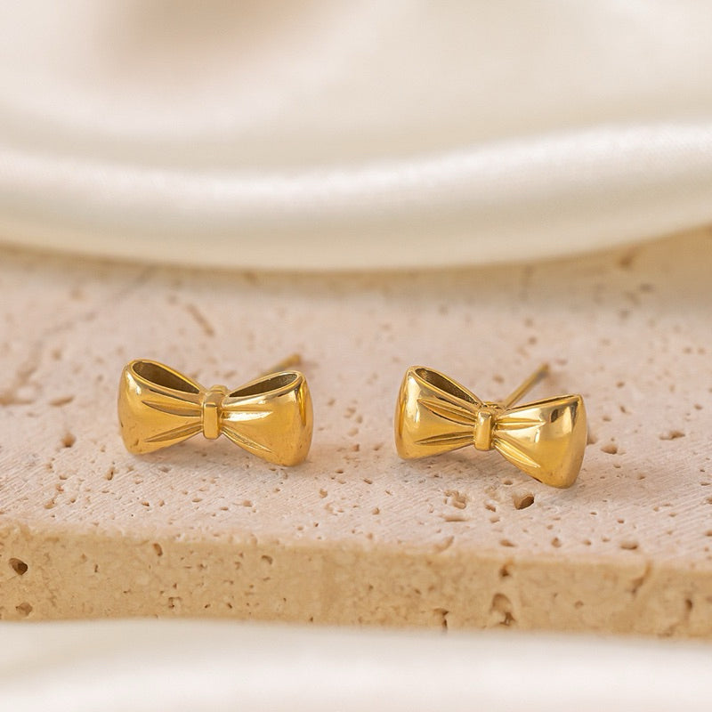 [Urban Charm | Bow Stud Earrings] CityCape© 316L Titanium Steel | 18K Gold | Hypoallergenic Design