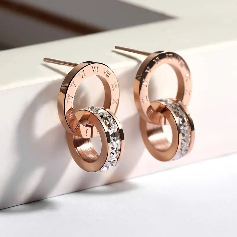 【Tokyo Omotesando】Urban Time 316L Titanium Steel Dual Ring Engraved Earrings