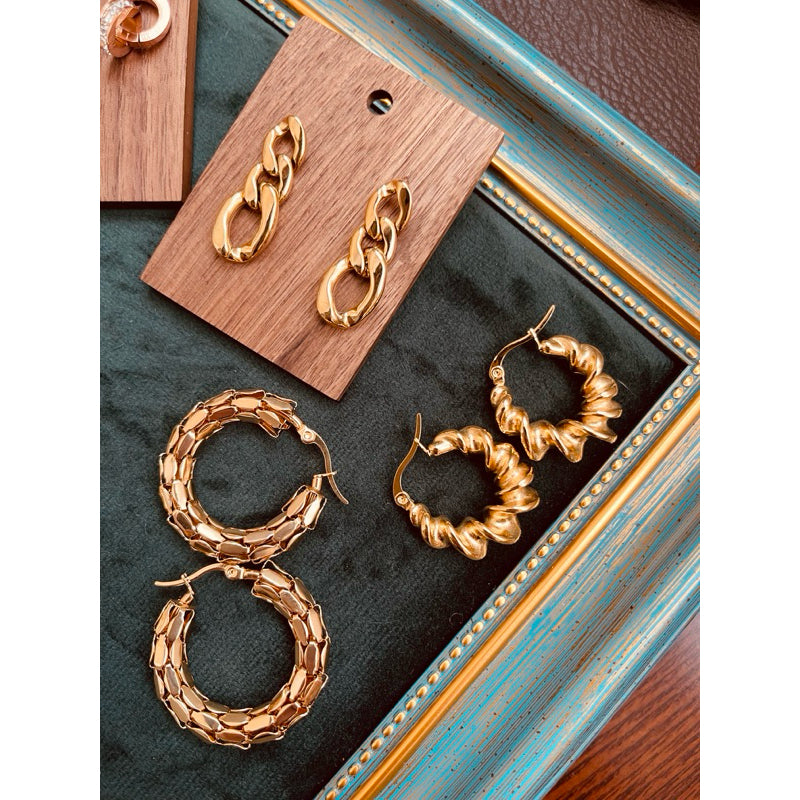 【Ukiyo-e】Urban Scale 316L Titanium Steel 3D Patchwork Hoop Earrings
