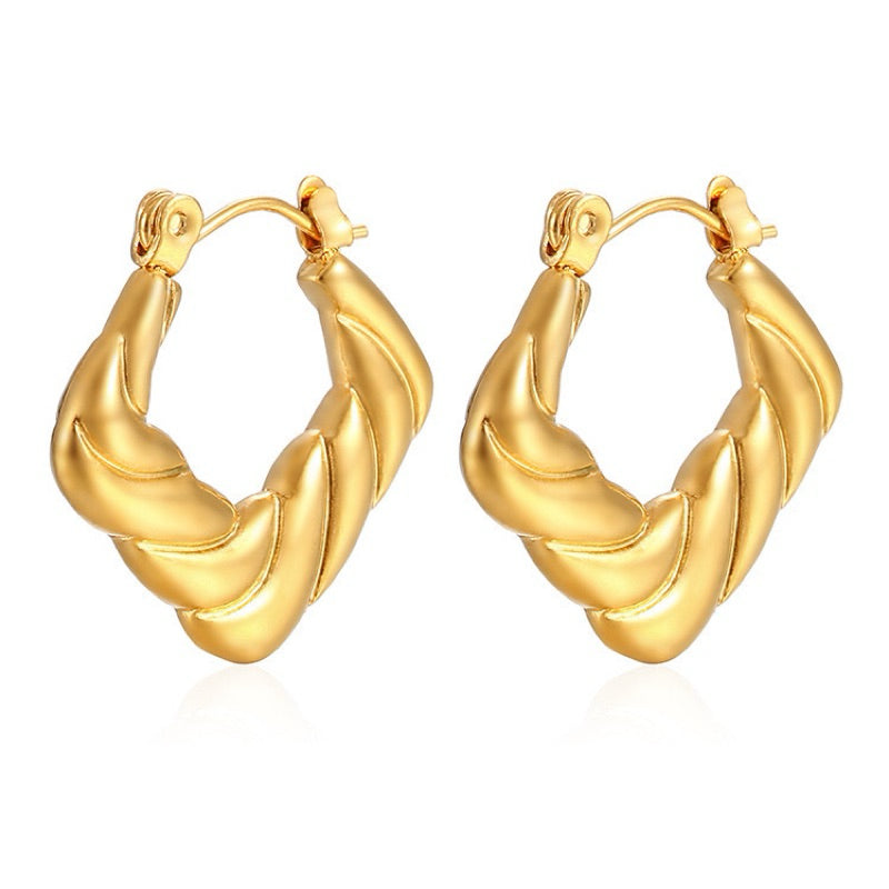 【Urban Drape｜Flowing Pleated Hoop Earrings】CityCape© 316L Titanium Steel｜18K Gold / Original Steel Color｜City Sculpture Collection