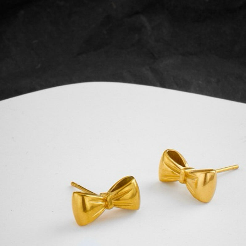 [Urban Charm | Bow Stud Earrings] CityCape© 316L Titanium Steel | 18K Gold | Hypoallergenic Design