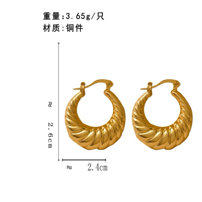 Urban Arc 316L 鈦鋼立體弧形耳環｜18K 鍍金螺旋紋理