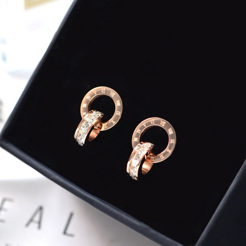 【Tokyo Omotesando】Urban Time 316L Titanium Steel Dual Ring Engraved Earrings
