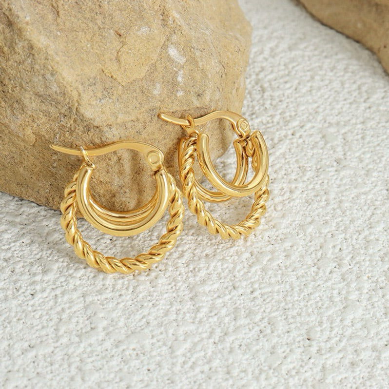 [Bohemian Impressions] Urban Layers 316L Titanium Steel Triple Layer Earrings