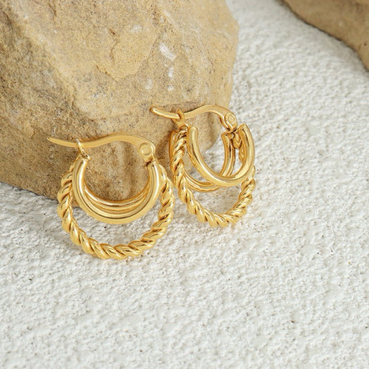 [Bohemian Impressions] Urban Layers 316L Titanium Steel Triple Layer Earrings