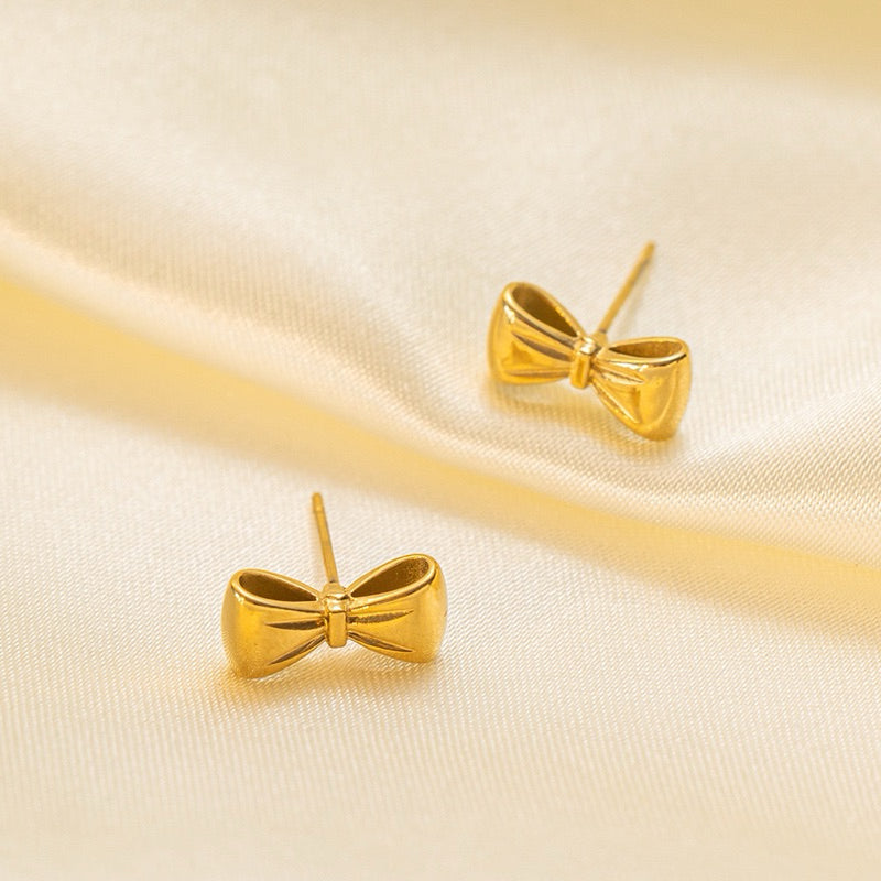 [Urban Charm | Bow Stud Earrings] CityCape© 316L Titanium Steel | 18K Gold | Hypoallergenic Design
