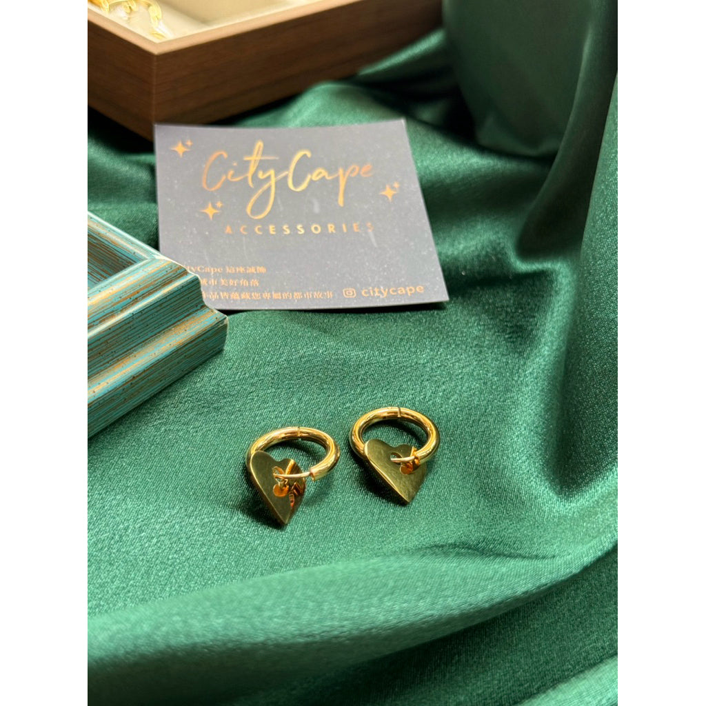 【Urban Pulse | Heart Dangle Hoop Earrings】CityCape© 316L Titanium Steel | 18K Gold | Hypoallergenic Design