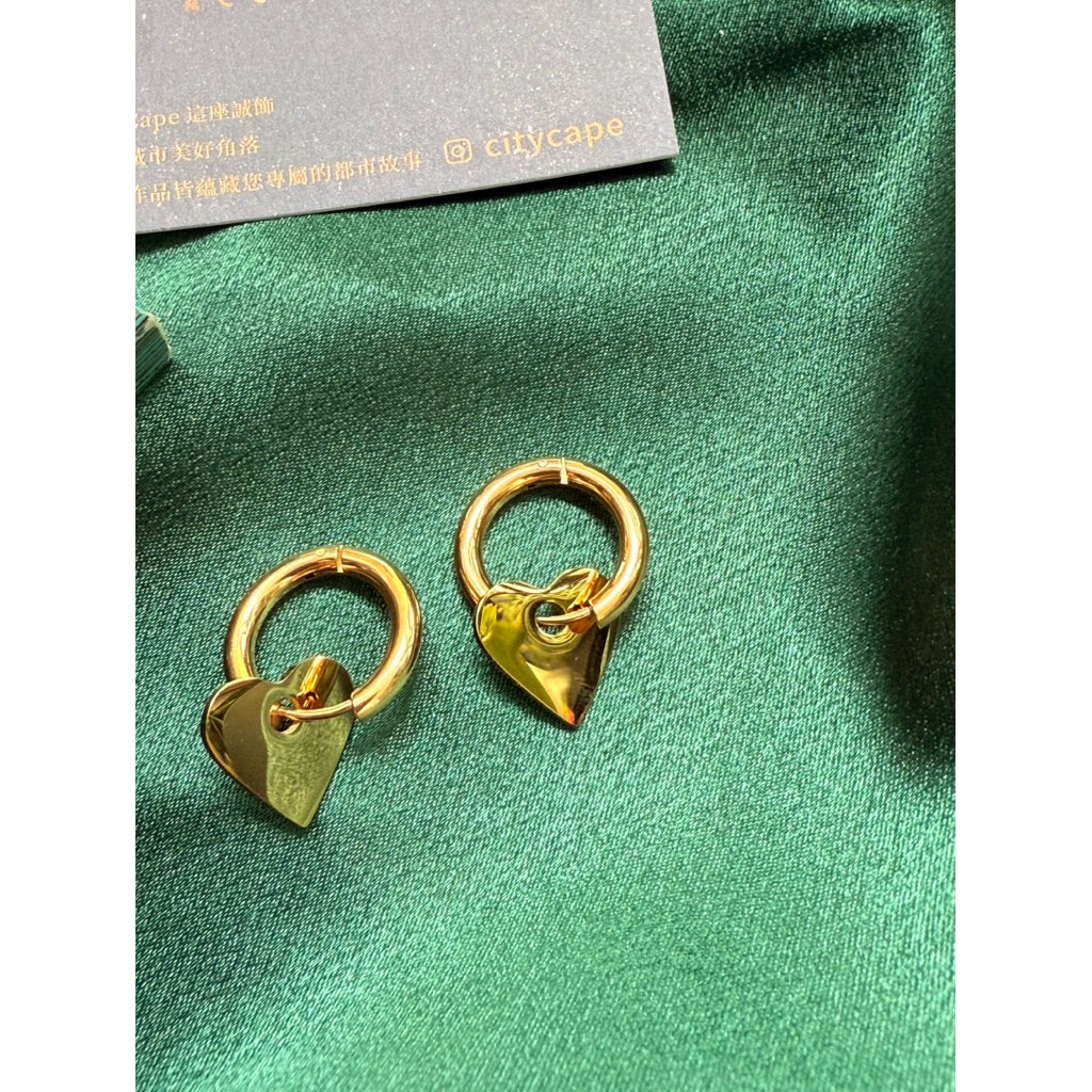 【Urban Pulse | Heart Dangle Hoop Earrings】CityCape© 316L Titanium Steel | 18K Gold | Hypoallergenic Design