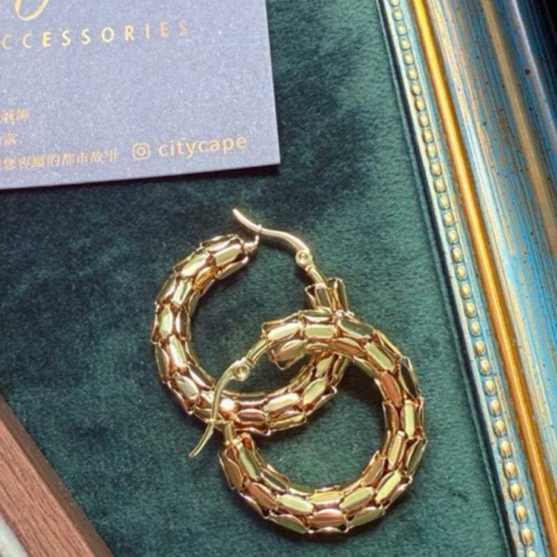 【Ukiyo-e】Urban Scale 316L Titanium Steel 3D Patchwork Hoop Earrings