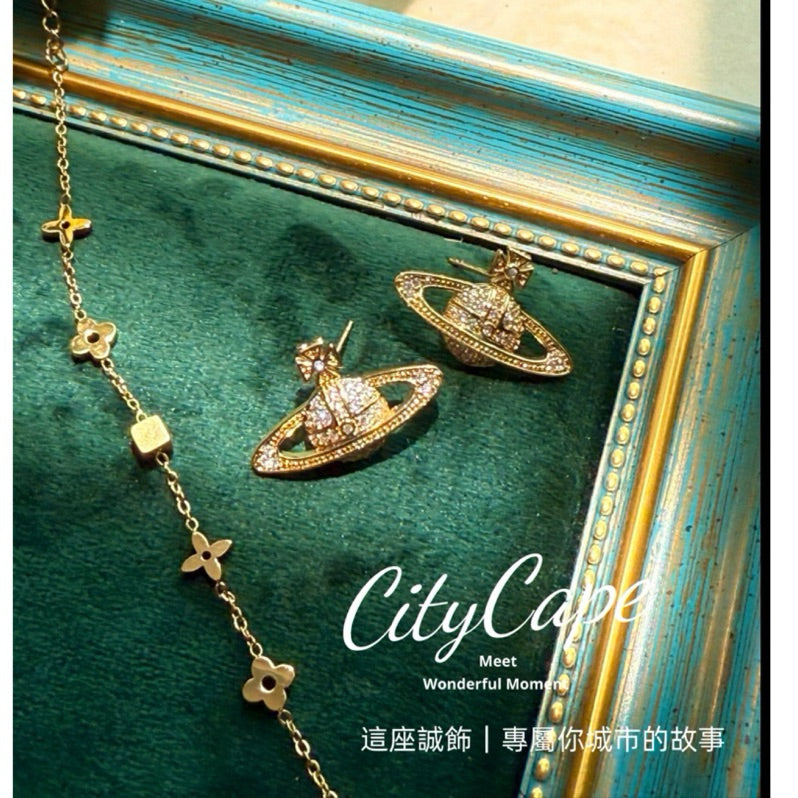 【Urban Orbit｜宇宙星環結構耳釘】  CityCape© 316L 鈦鋼｜18K金｜抗敏設計