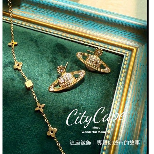 【Urban Orbit｜Cosmic Ring Stud Earrings】 CityCape© 316L Titanium Steel｜18K Gold｜Hypoallergenic Design