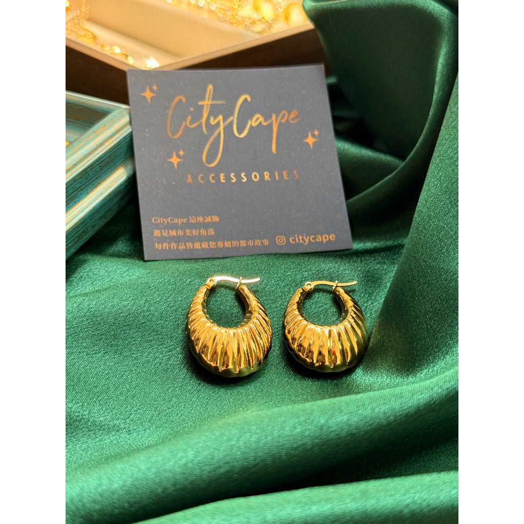 Urban Relief 316L Titanium Steel Sunburst Arc Hoop Earrings