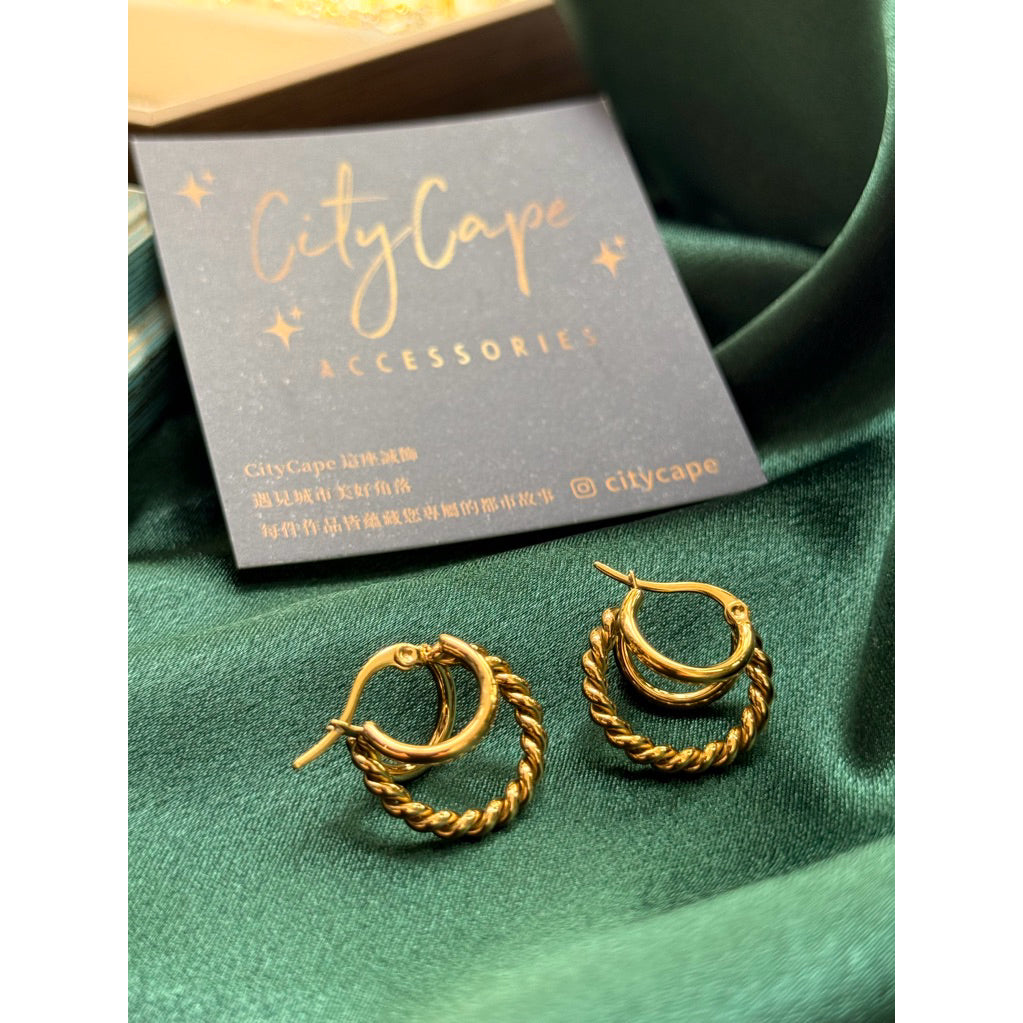 [Bohemian Impressions] Urban Layers 316L Titanium Steel Triple Layer Earrings