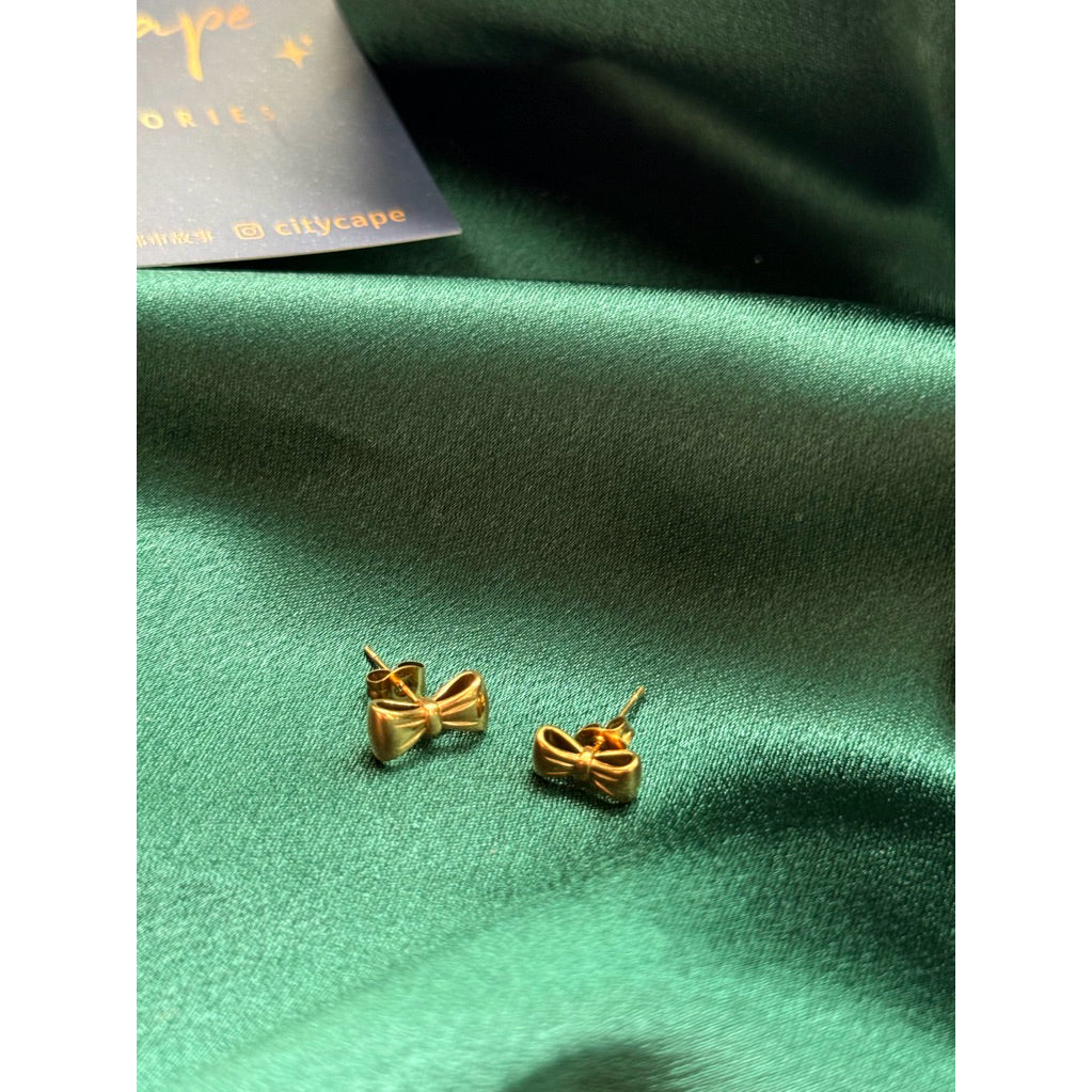 [Urban Charm | Bow Stud Earrings] CityCape© 316L Titanium Steel | 18K Gold | Hypoallergenic Design
