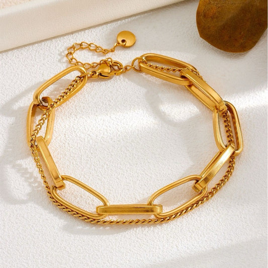 【Elegant Gesture】Urban Link 316L Titanium Steel Double Layer Bracelet｜18K Gold Plated Metropolitan Chain Design