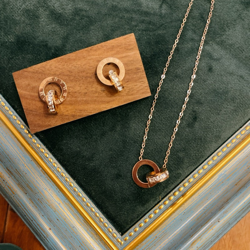【Tokyo Omotesando】Urban Time 316L Titanium Steel Dual Ring Engraved Earrings