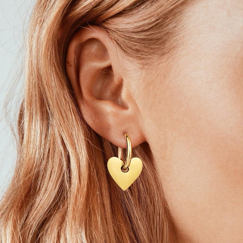 【Urban Pulse | Heart Dangle Hoop Earrings】CityCape© 316L Titanium Steel | 18K Gold | Hypoallergenic Design