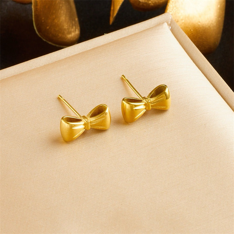 [Urban Charm | Bow Stud Earrings] CityCape© 316L Titanium Steel | 18K Gold | Hypoallergenic Design