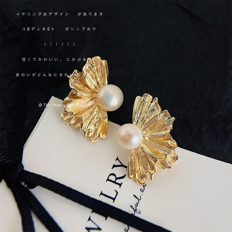 Urban Sculpture 316L Titanium Steel Pearl Pleated Sculptural Earrings