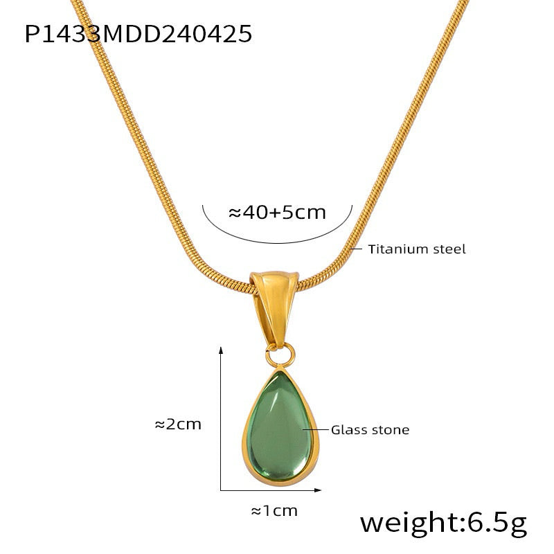 [Enchanted Nile] Urban Drop 316L Titanium Steel Cat Eye Teardrop Necklace