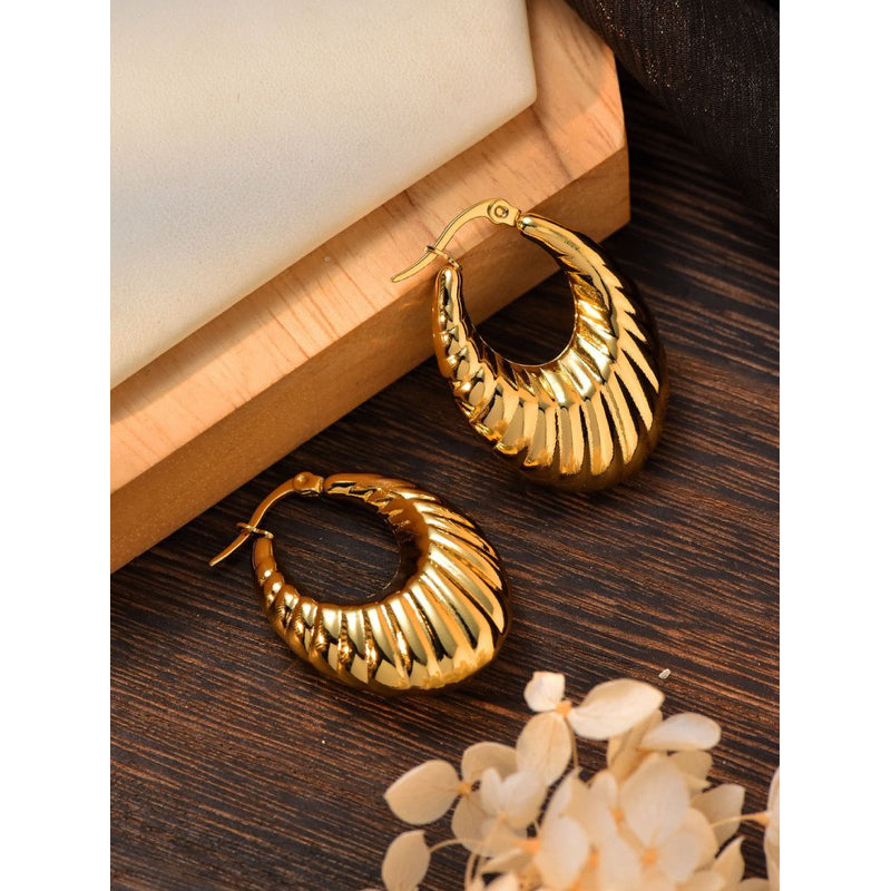 Urban Relief 316L Titanium Steel Sunburst Arc Hoop Earrings